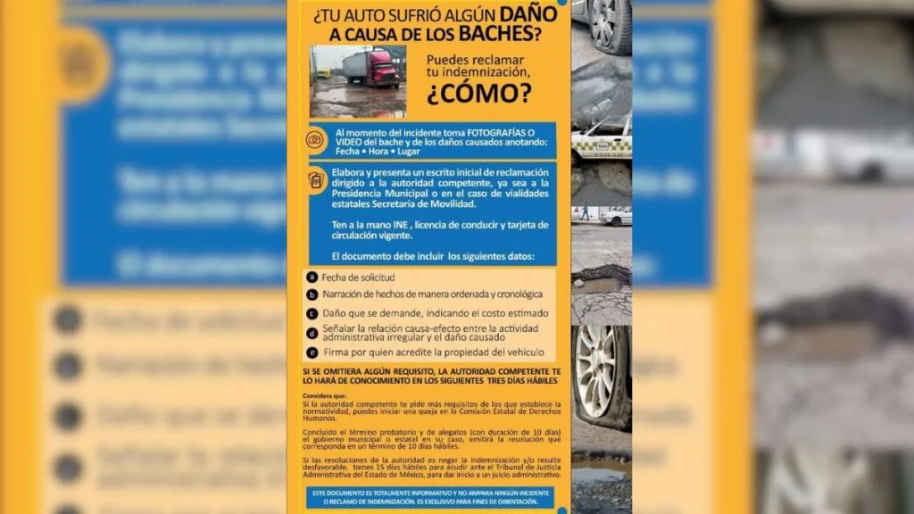 ¿Sabías que el Gobierno del Edomex puede indemnizarte por caer en un bache? Aquí los detalles