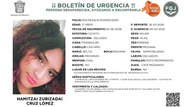 Ficha de búsqueda Odisea de Hamitzai Zurizadai Cruz López, desaparecida en Nezahualcóyotl.