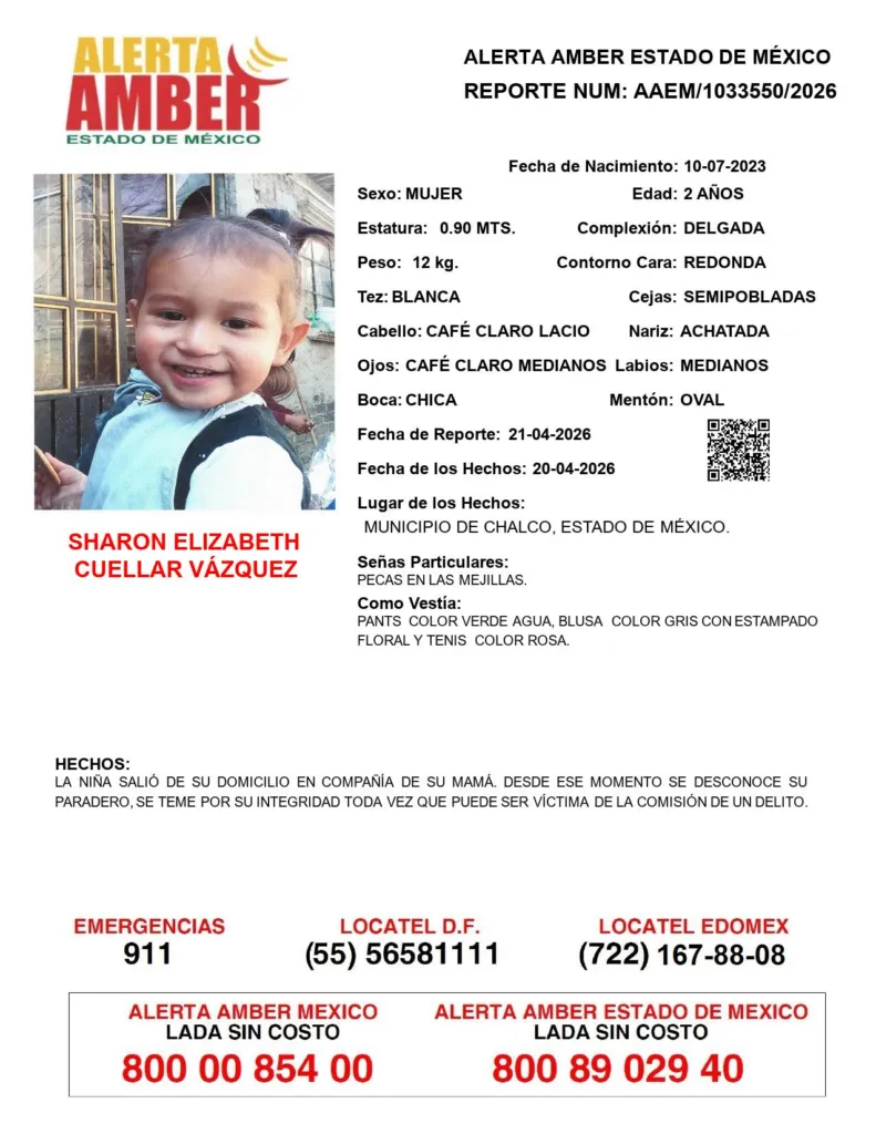 ALERTA AMBER: Se busca a Sharon Elizabeth Cuellar Vázquez en Chalco