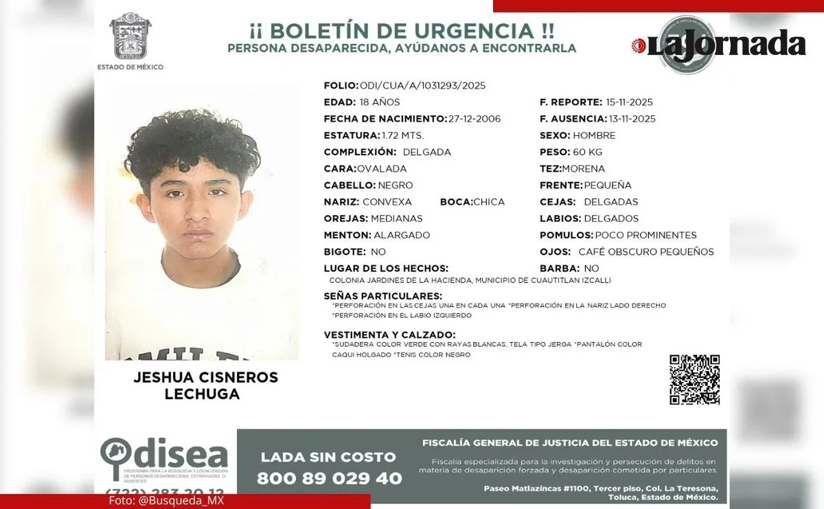 Jeshua Cisneros: Empresa apoya investigaciones y pide pronta localización del joven