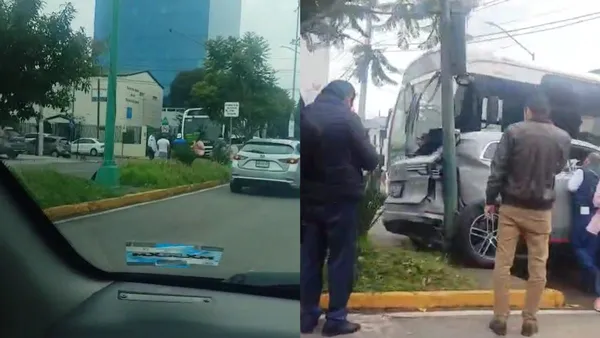 Autobús choca con camioneta en av. Hidalgo en Toluca
