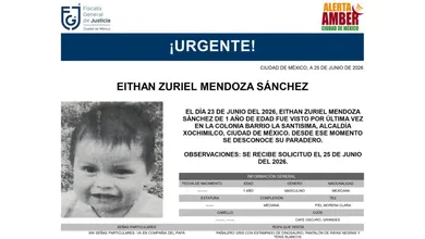 Ficha de búsqueda de Inés Eithan Zuriel Mendoza Sánchez, menor de 1 año reportado como desaparecido en CDMX.
