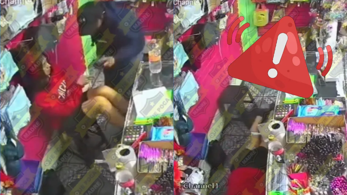 Cámara de vigilancia registra asalto a jovencita en negocio de maquillaje en Neza, Edomex.