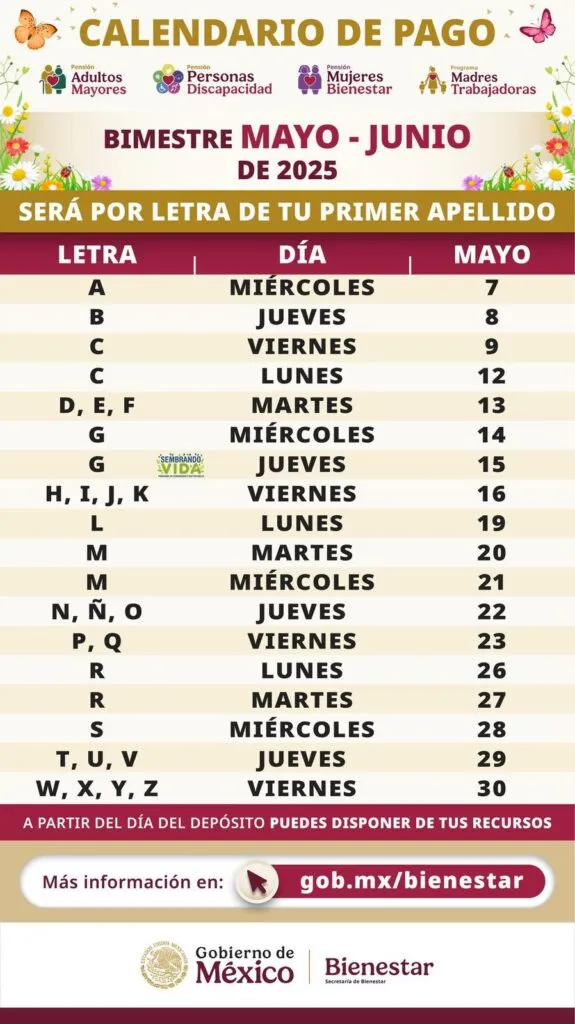 Calendario Pensión Bienestar: fechas de pago confirmadas para mayo 2025