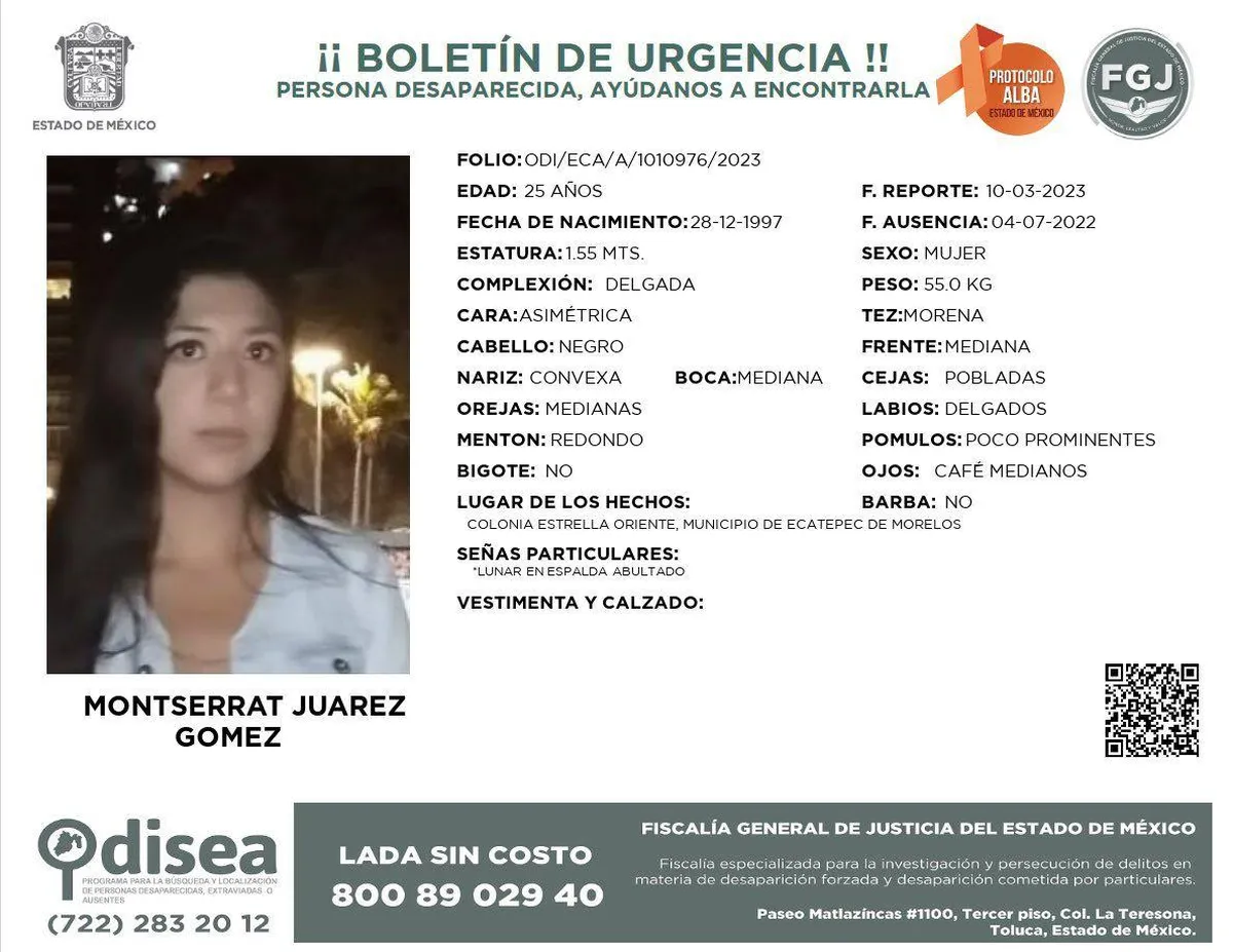 Montserrat desapareció en Ecatepec hace un año y fue hallada muerta en la CDMX