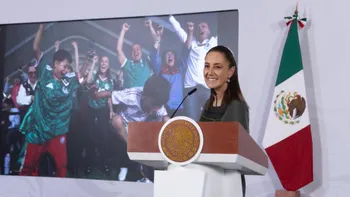 La presidenta Claudia Sheinbaum durante su conferencia matutina en Palacio Nacional, el 12 de junio de 2026.