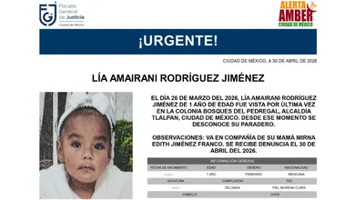 Autoridades activaron Alerta Amber para localizar a Lía Amairani Rodríguez Jiménez, desaparecida en Tlalpan junto a su madre.
