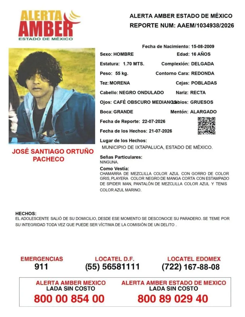Alerta Amber: Se busca a José Santiago Ortuño Pacheco, desaparecido en Ixtapaluca