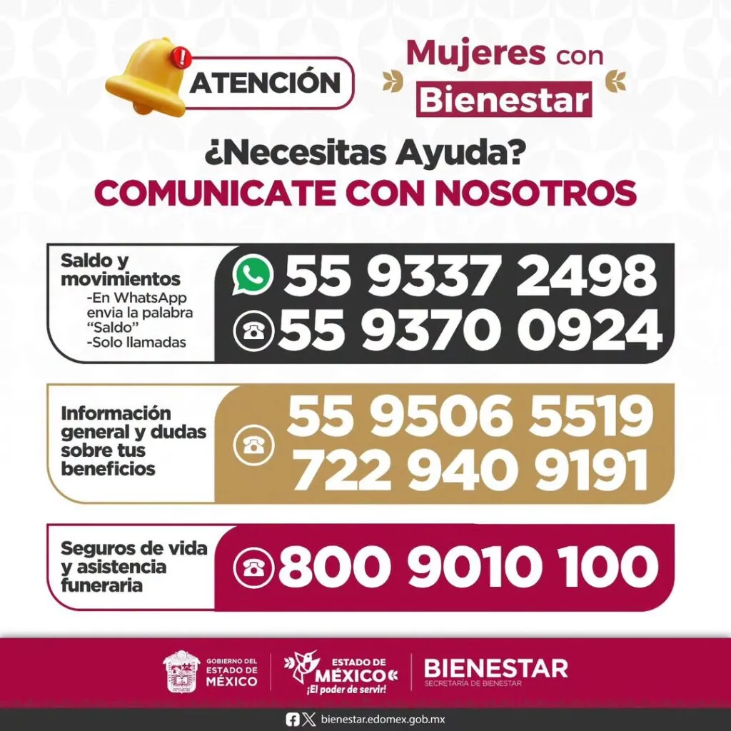 ¡Ojo! Mujeres con Bienestar Edomex 2026: Nuevos teléfonos para checar estatus de tu PAGO de agosto