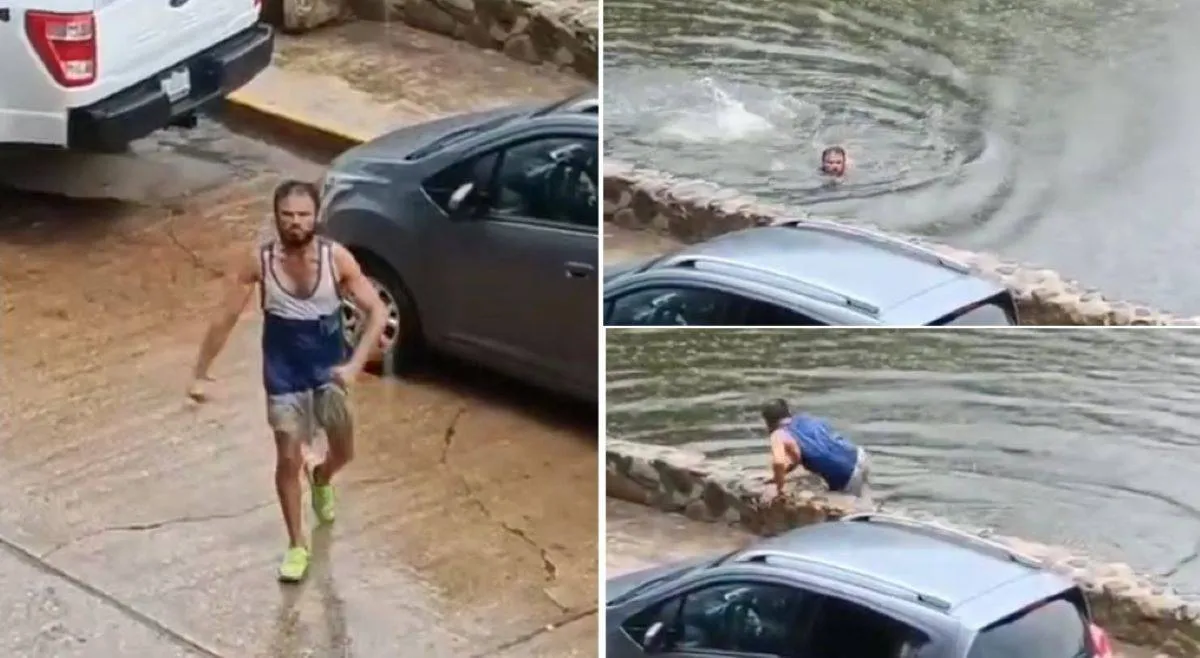 Y es que un sujeto, de buenas a primeras le dio ganas de nadar en una laguna y pese a que se encontraba lloviendo, al parecer necesitaba bajar el calor. Foto: Especial.