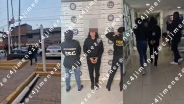 Momento en que Ericka “N”, jefa de banda de ladrones de autobuses, es detenida en un operativo en la México-Puebla.