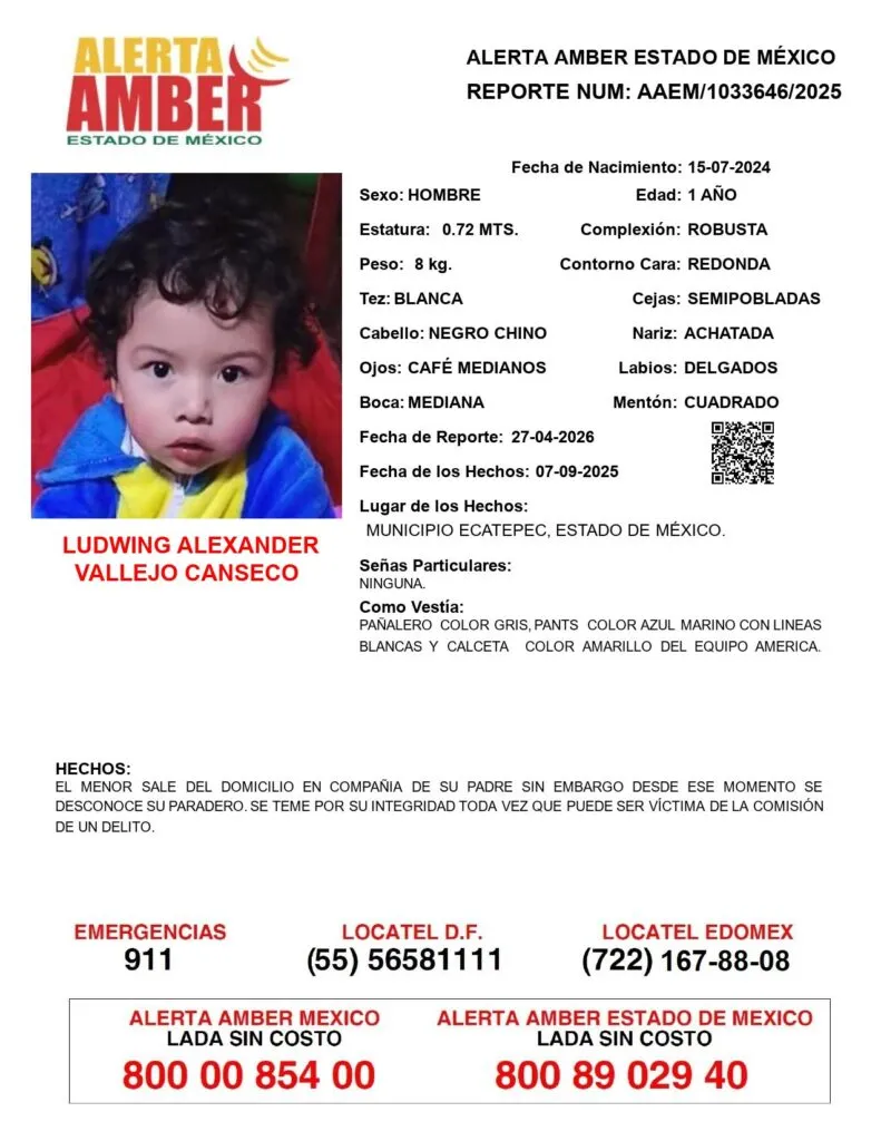 Alerta Amber: Se busca a Ludwing Alexander Vallejo Canseco; desapareció en Ecatepec