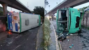 Camión vuelca en el Periférico; chofer resulta lesionado