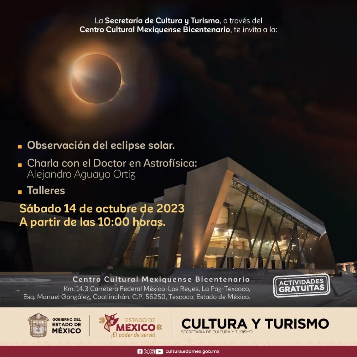 Eclipse solar: Disfruta desde el Parque “Fundadores” y el Centro Cultural Mexiquense Bicentenario