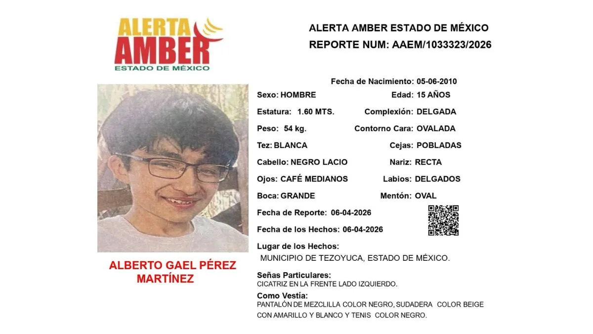 Alerta Amber: Se busca a Alberto Gael Pérez Martínez; desapareció en Tezoyuca
