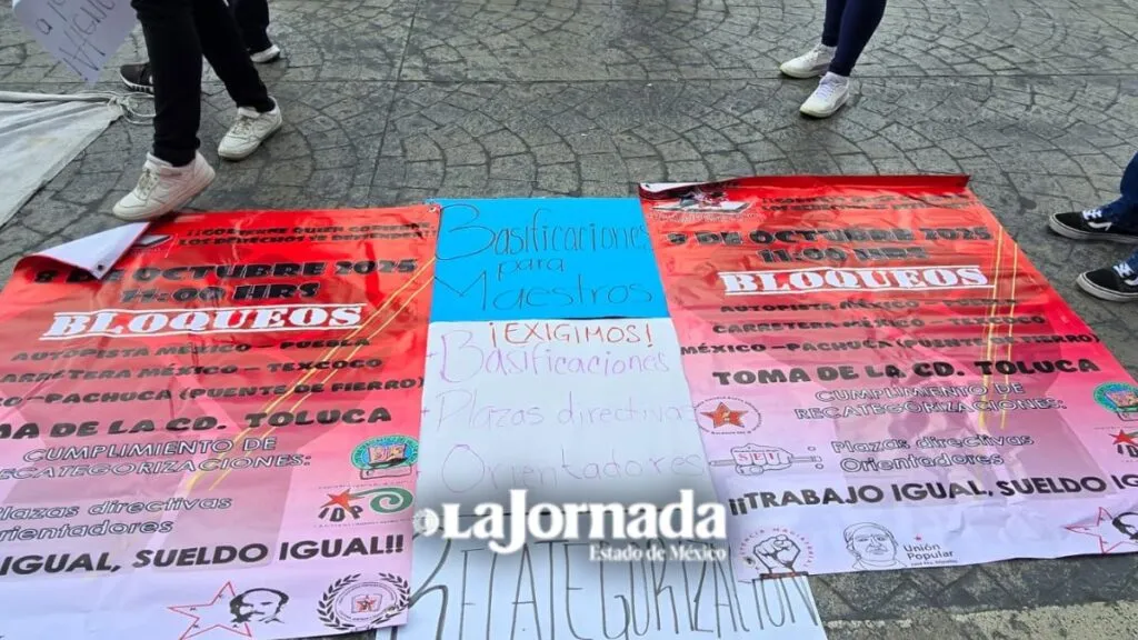 Maestros del Valle de México de la CNTE se manifiestan frente a Palacio del Edomex