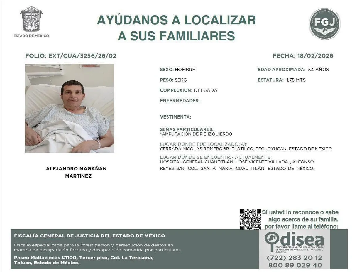 Se pide la colaboración de la población de Cuautitlán y municipios aledaños para difundir la información y ayudar a ubicar a sus seres queridos.