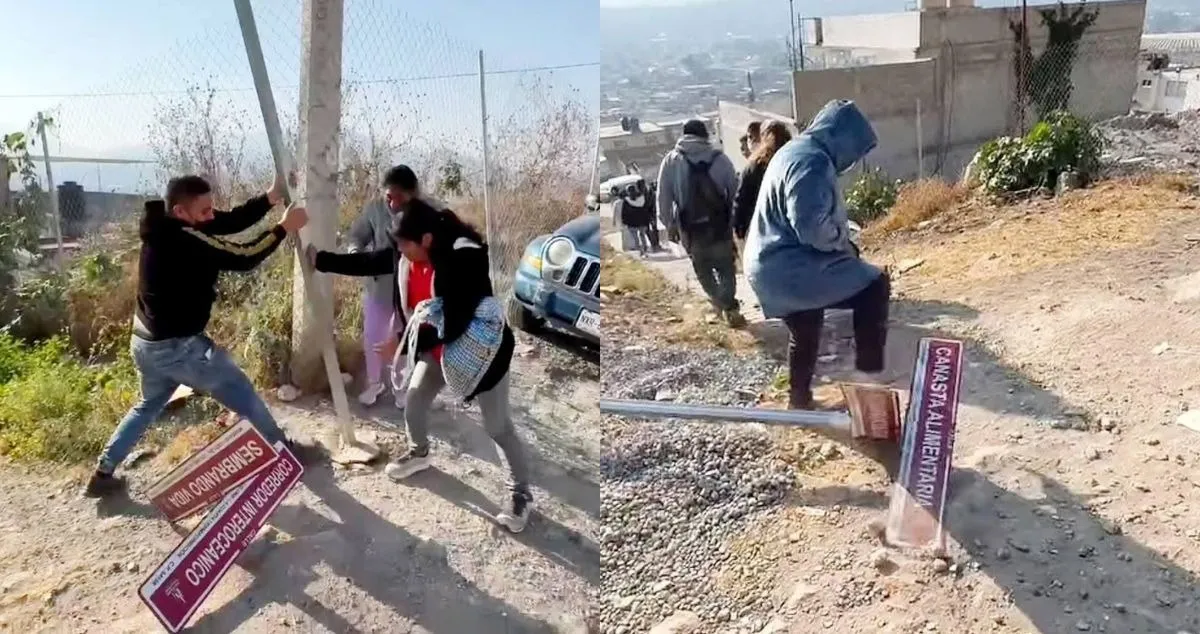 [VIDEO] Vecinos de colonia ‘Cuarta Transformación’ en Tultitlán arrancan letreros de calles con frases de AMLO