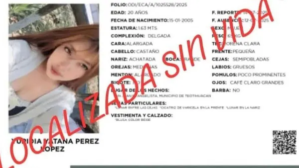 Yuridia, joven desaparecida, es hallada sin vida en Teotihuacán