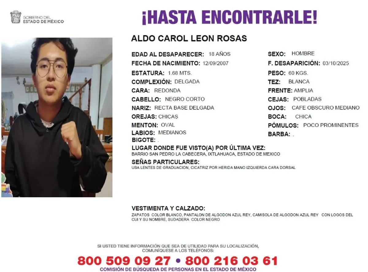 Familiares de Aldo Carol León Rosas piden ayuda para localizarlo