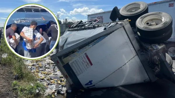 Rapiña de cerveza tras volcadura de tráiler en la México-Puebla [VIDEO]