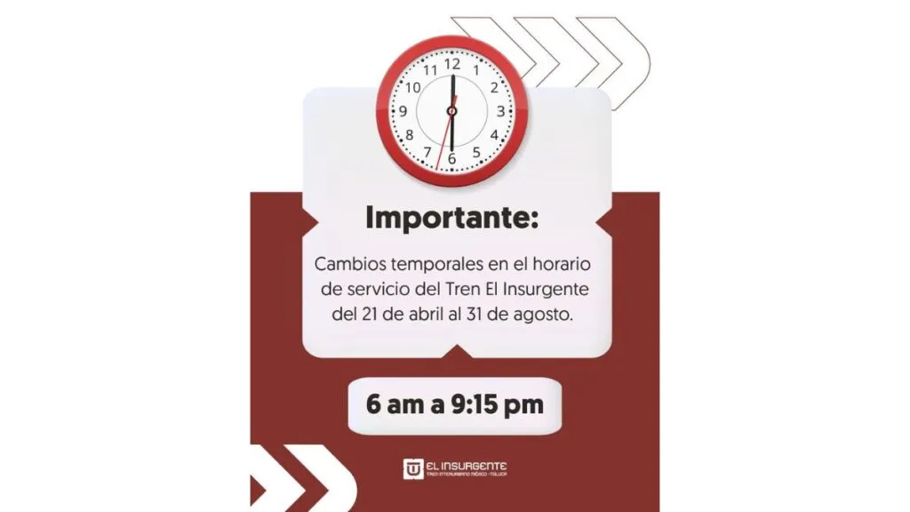 Tren El Insurgente anuncia cambios temporales en su servicio