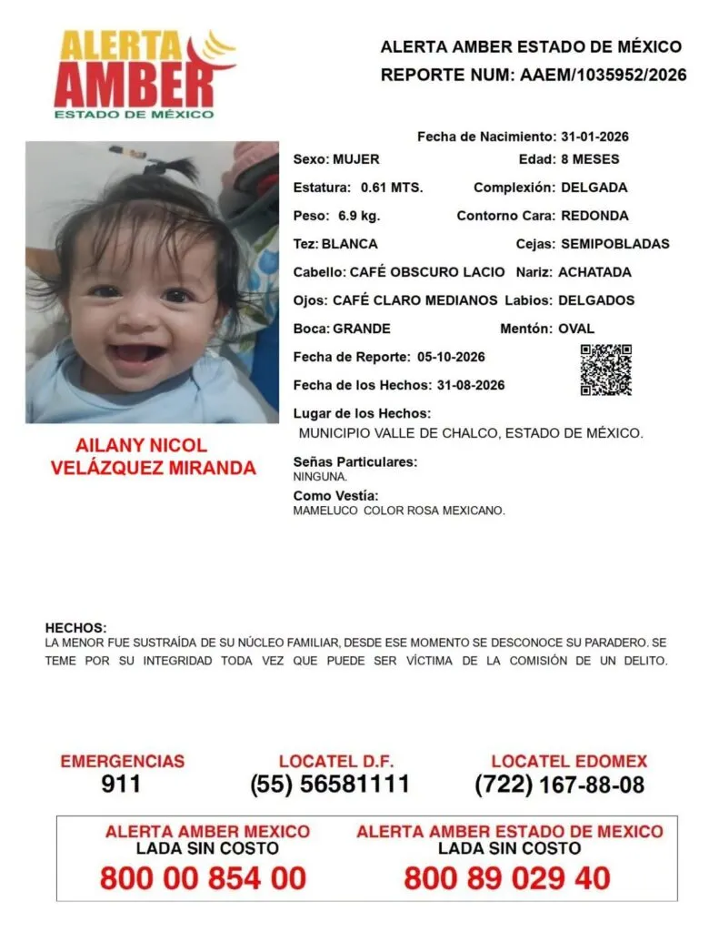 Alerta Amber: Se busca a Ailany Nicol Velázquez Miranda, desaparecida en  Valle de Chalco