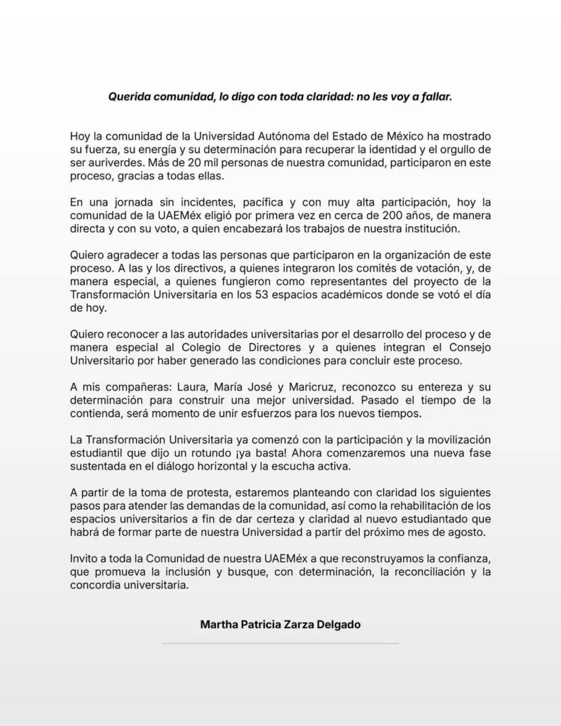 Martha Patricia Zarza Delgado será la primera rectora de la UAEMéx