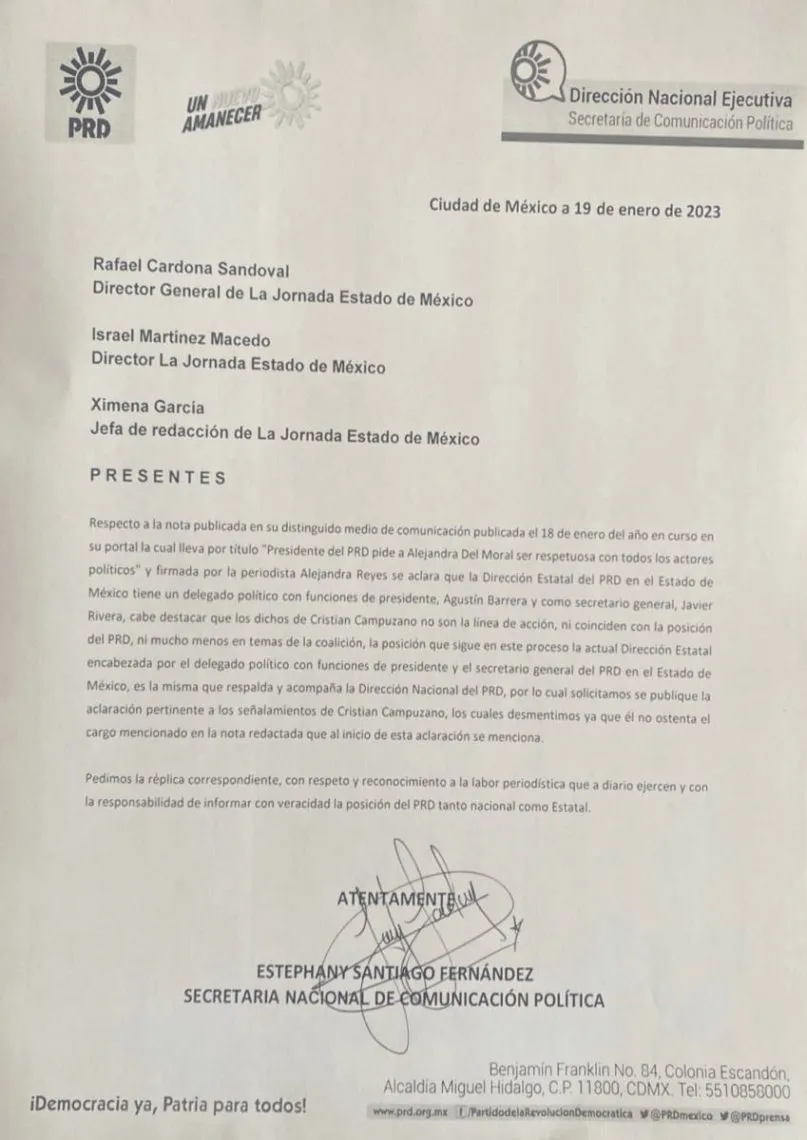 PRD nacional desconoce los dichos de Cristian Campuzano