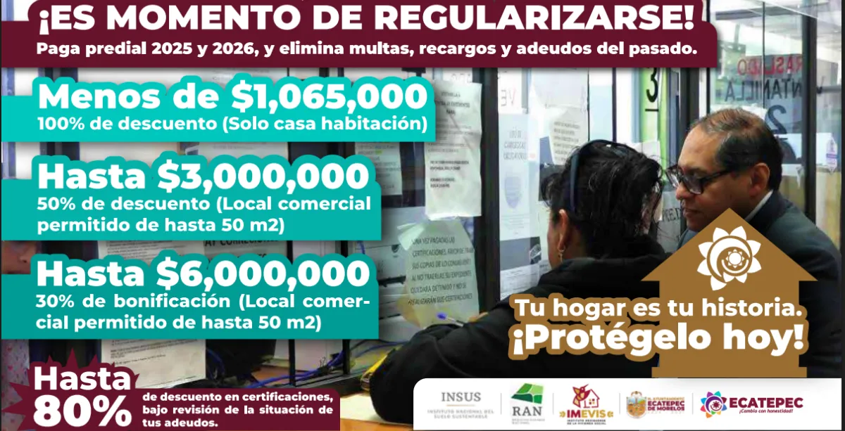 Ecatepec invita a regularizarse en pago de predial con descuentos de hasta el 100 por ciento