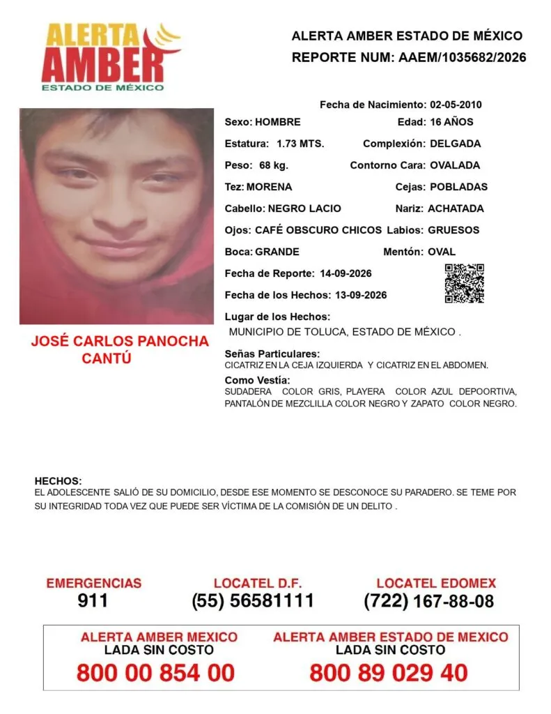 Alerta Amber: Se busca a José Carlos Panocha Cantú; desapareció en Toluca