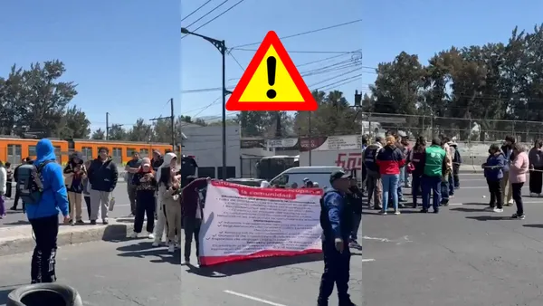 Padres y estudiantes de secundaria realizan bloqueo en Zaragoza, a la altura de Acatitla, en Iztapalapa.