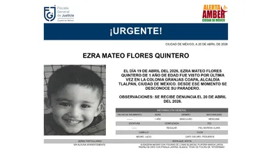 Activan Alerta Amber por Ezra Mateo Flores Quintero, desaparecido en Tlalpan.