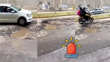 Vecinos denuncian enormes baches en avenida de Tultepec [VIDEO]