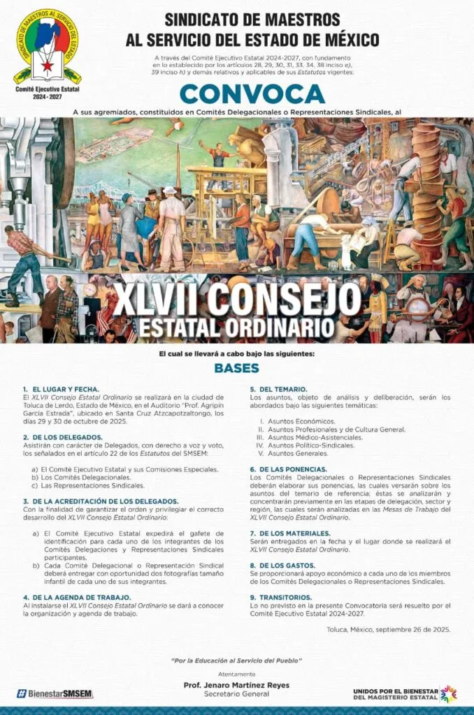 SMSEM convoca al XLVII Consejo Estatal Ordinario
