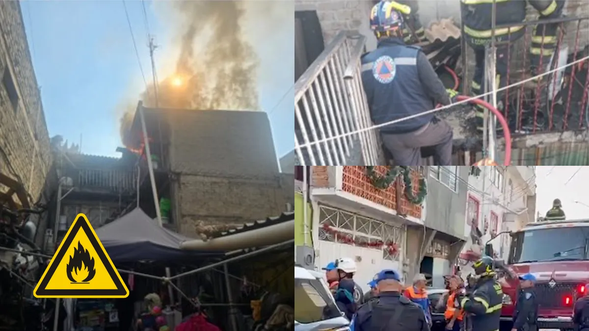 Bomberos trabajan en la casa afectada por el incendio que dejó dos personas heridas en la Agrícola Oriental.