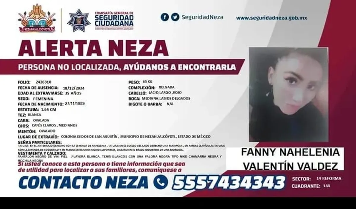 Alerta de Búsqueda: Desaparece Fanny Nahelenia de 35 años en Nezahualcóyotl