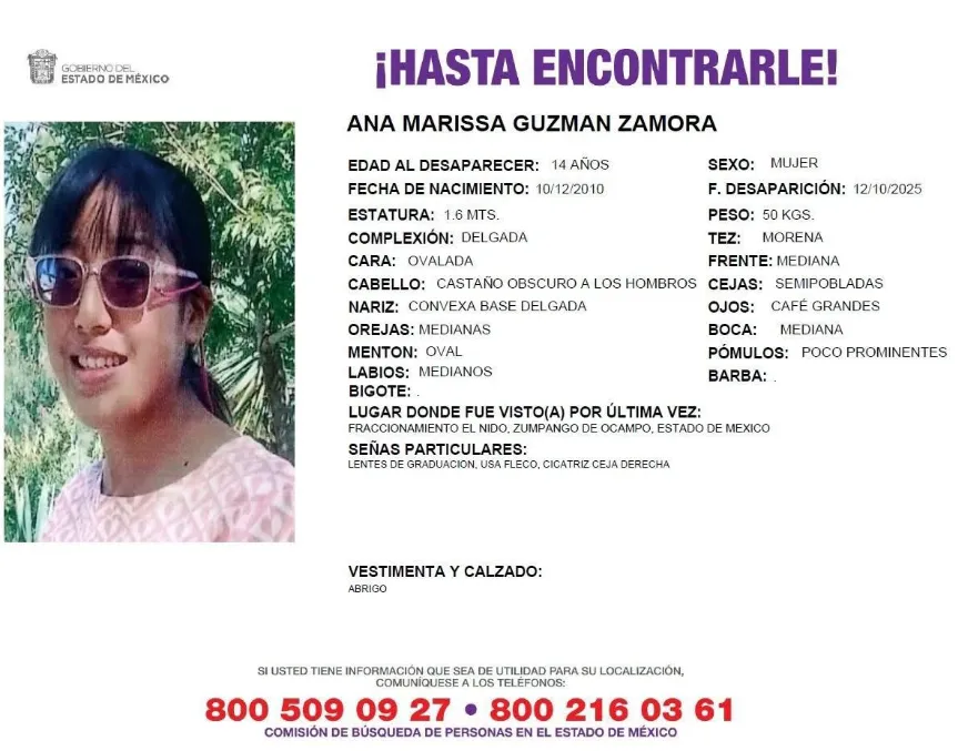 Familia busca a Ana Marissa, de 14 años, desaparecida en Zumpango