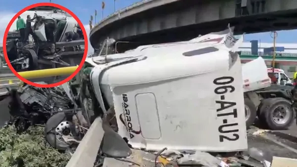 Circuito Exterior Mexiquense en caso por volcadura de tráiler desde el segundo piso