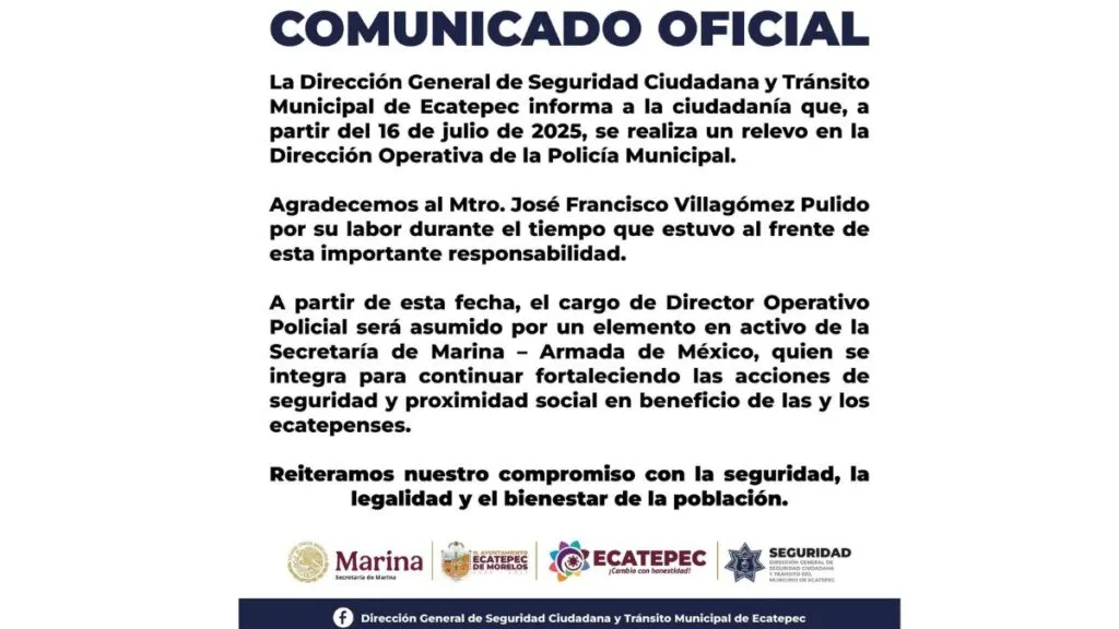 Estrategia de seguridad en Ecatepec se refuerza con nuevo mando de la Marina
