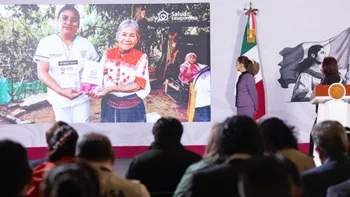 Presidenta Claudia Sheinbaum durante el anuncio de la ampliación del IMSS Bienestar y la atención primaria en 24 estados.
