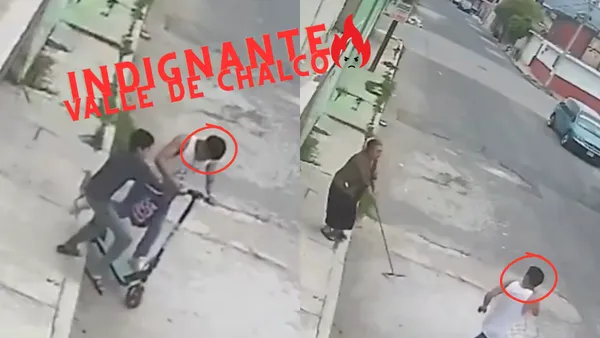Abuelita enfrenta a ladrón en Chalco con un palo y frustra robo de scooter a su nieto. El video ya es viral en redes sociales.