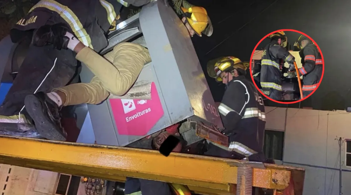 ¡México supera la IA! Rescate insólito bomberos auxilian a hombre atrapado en bote de basura
