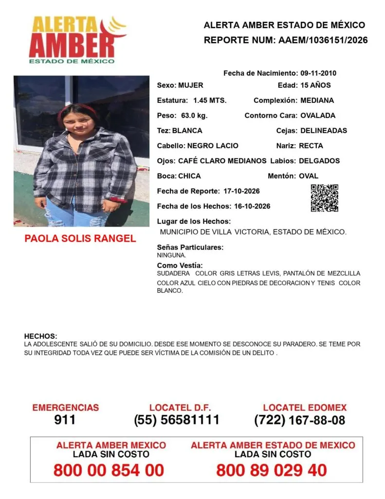 Alerta Amber: Se busca a Paola Solís Rangel; desapareció en Villa Victoria
