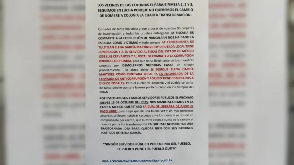 Vecinos de Fimesa Tultitlán se movilizarán este jueves en la caseta de Tepotzotlán
