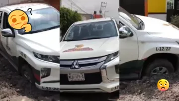 Trabajadores de Obras Públicas caen en un bache recién “reparado” en la colonia Benito Juárez de Neza.