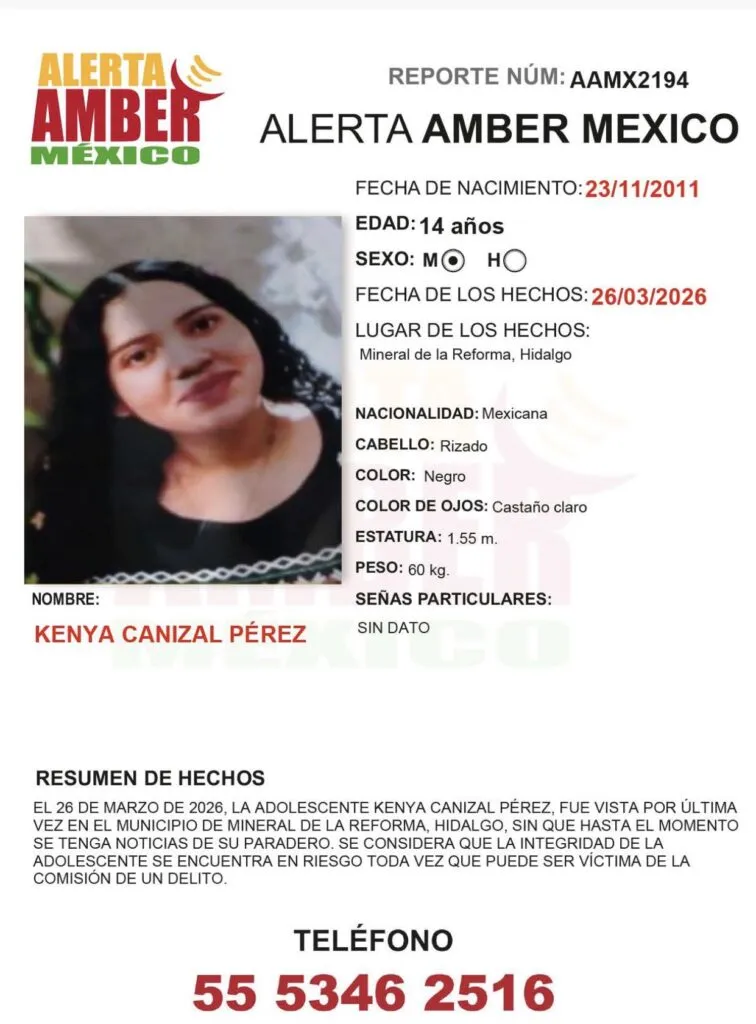 Alerta Amber: Se busca a Kenya Canizal Pérez