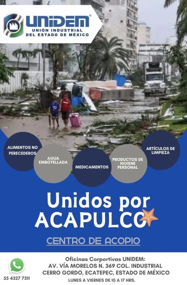 Acapulco: Unión de Industrial del Edoméx, enviarán donaciones a zonas marginadas