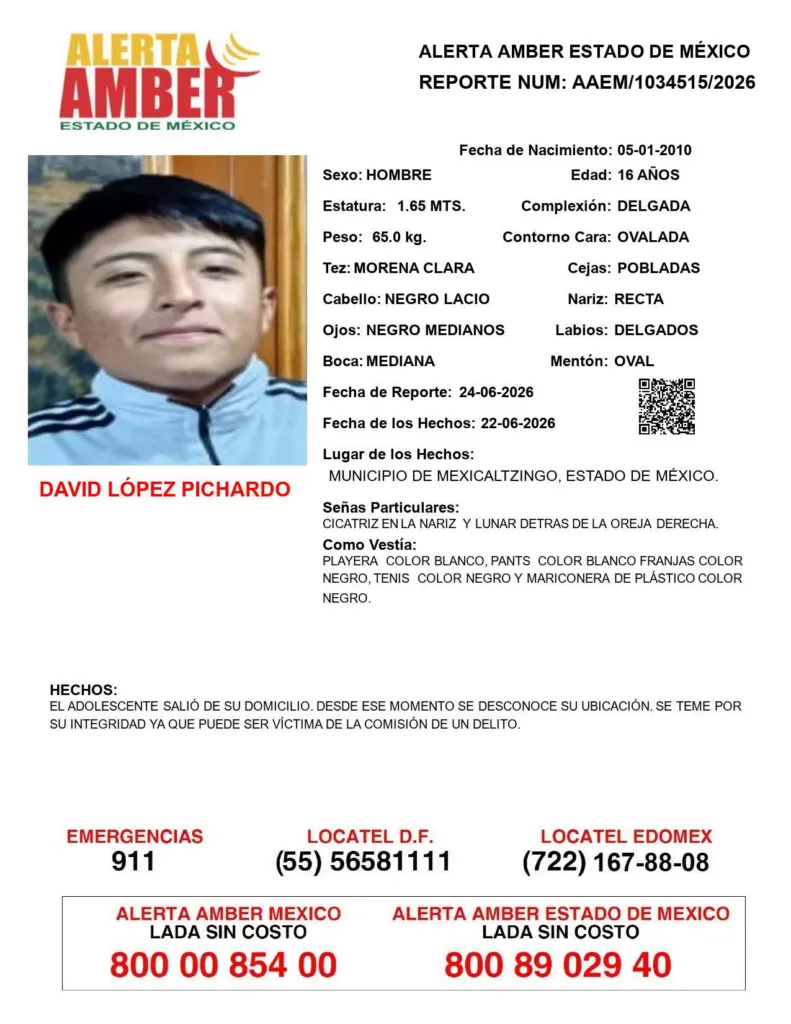Alerta Amber Edomex: Buscan a David López Pichardo, desaparecido en Mexicaltzingo