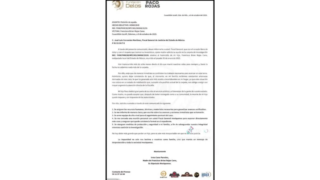 Madre de exdiputado asesinado exige justicia tras ocho meses de silencio institucional